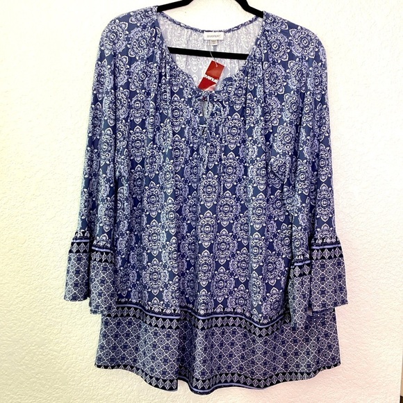 Avenue Tops - AVENUE PLUS SIZE 1X TOP‎ BLUE FLORAL SPRING SUMMER BLOUSE NWT